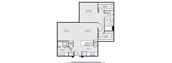 A floor plan of a house with a living room, dining room, kitchen, and bathrooms.
