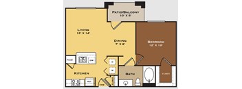 A floor plan of a house with a living room, dining room, kitchen, bedroom, bathroom, and closet.