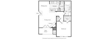 One bedroom, one bathroom with private patio and dining room.