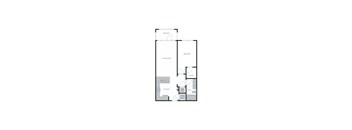 A floor plan of a house with a balcony, living room, dining room, kitchen, bathroom, and bedroom.