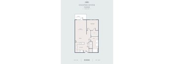 A floor plan for a 827 sqft apartment at Cooper River Farms.