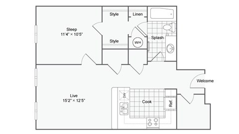 a floor plan of a small house with a bedroom and a living room