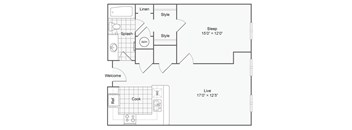 a floor plan of a house with a bedroom and a living room
