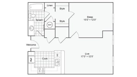 a floor plan of a house with a bedroom and a living room