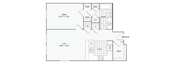 a floor plan of a small house with a bedroom and a living room