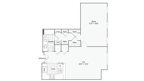 a floor plan of a house with a bedroom and a living room