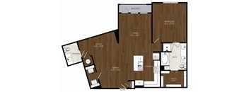A floor plan of a house with a balcony, study, powder room, dining room, kitchen, living room, and bathroom.