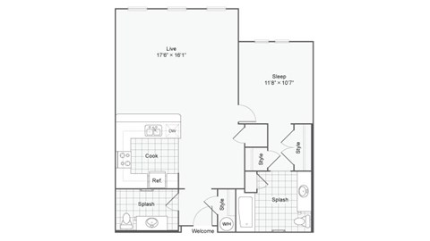 the everest floor plan  1 bedroom floor plan