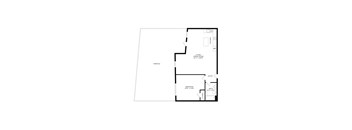 a floor plan of a home with a black and white floor and a staircase leading up to