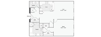 a floor plan of a house with a bedroom and a living room
