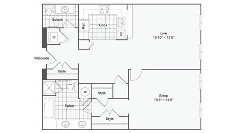 a floor plan of a house with a bedroom and a living room