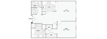 a floor plan of a two story apartment with a bedroom and a living room