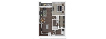 A floor plan of a house with a kitchen, living room, and bathroom.