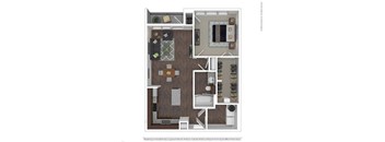 A floor plan of a house with a kitchen, living room, and dining area.