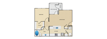 one bedroom, one bath with outdoor patio and walk -in closet