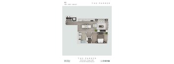A floor plan of apartment A3 at The Parker.