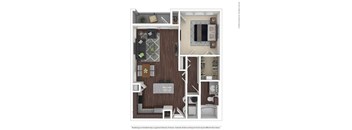 A floor plan of a house with a kitchen, living room, and dining area.