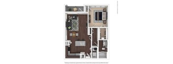 A floor plan of a house with a kitchen, living room, and bathroom.