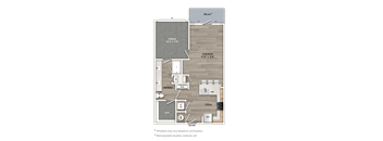 A floor plan of a house with a living area, kitchen, bathroom, and bedrooms.