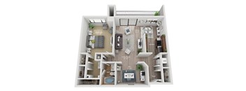a 3d floor plan of a 3 bedroom apartment at Central Park East in Arlington Heights, IL
