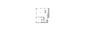 A floor plan of a small apartment with a living room, bedroom, and bathroom.