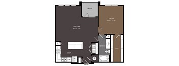 A floor plan of a house with a living room, dining room, kitchen, and bathrooms.