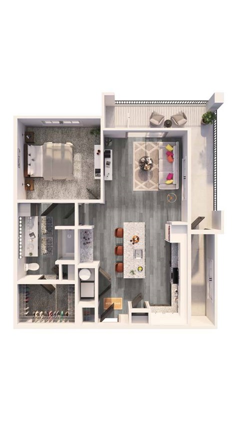 a furnished apartment with a bedroom and living room
