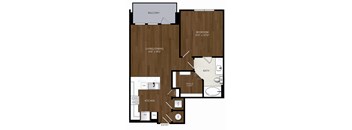 A floor plan of a home with a living room, dining room, kitchen, and bathroom.