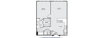 A floor plan of a house with a bedroom, bath, walk-in closet, kitchen, pantry, and living room.