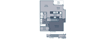 A floor plan of a two-story house with a living room, dining room, kitchen, bedroom, bathroom, and closet.