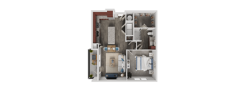 A dollhouse with a grey floor and white walls.