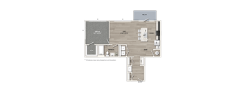 A floor plan of a house with a living room, dining room, kitchen, and bathroom.