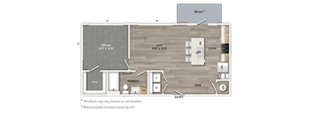A floor plan of a house with a living room, dining room, kitchen, and bathroom.