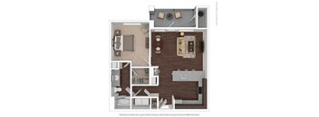 A floor plan of a house with a living room, dining room, kitchen, and bathrooms.