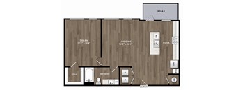 A floor plan of a house with a living room, dining room, kitchen, and bathroom.