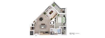 a 1 bedroom floor plan with a bathroom and a living room