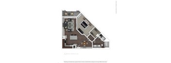 A floor plan of a house with a living room, dining room, kitchen, and two bedrooms.