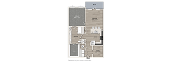 A floor plan of a home with a living room, dining room, kitchen, study, and two bathrooms.