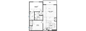 A black and white floor plan of a house with labeled rooms such as bedroom, study, and kitchen.