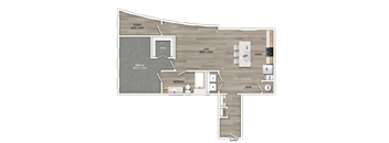 A floor plan of a house with a study, dining, and kitchen area.