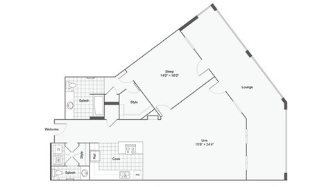 a floor plan of a house with a bedroom and a living room