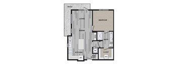a floor plan of a studio apartment with a bedroom and a living room