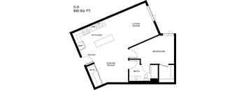 A black and white image of a floor plan for a C-3 apartment, which is 830 square feet.