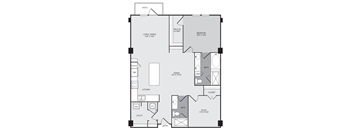 A floor plan of a house with a living room, dining room, kitchen, and bathroom.