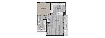 a floor plan of a studio apartment with a bedroom and a living room