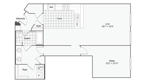 a floor plan of a 1 bedroom floor plan