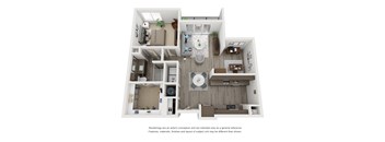 a 1 bedroom floorplan is shown with a bathroom and a living room