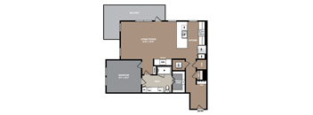a floor plan of a studio apartment with a bedroom and a living room