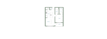 A floor plan of a house with a kitchen, living room, dining room, and bathrooms.