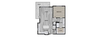 a floor plan of a studio apartment with a bedroom and a living room